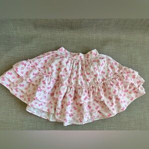 Hot Topic Strawberry Bow Print Tiered Mini Skirt XS Coquette Kawaii Cottagecore